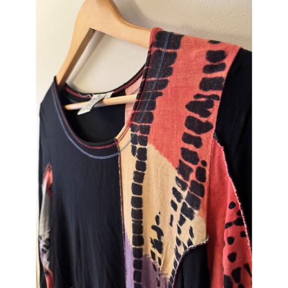 Parsley & Sage Tunic L Multicolor Tie Dye Asymmetrical Stretch Top Hippie BoHo - Picture 2 of 8